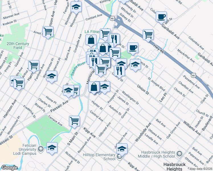 map of restaurants, bars, coffee shops, grocery stores, and more near 35 East Place in Lodi