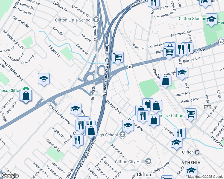 map of restaurants, bars, coffee shops, grocery stores, and more near 162 Winchester Court in Clifton