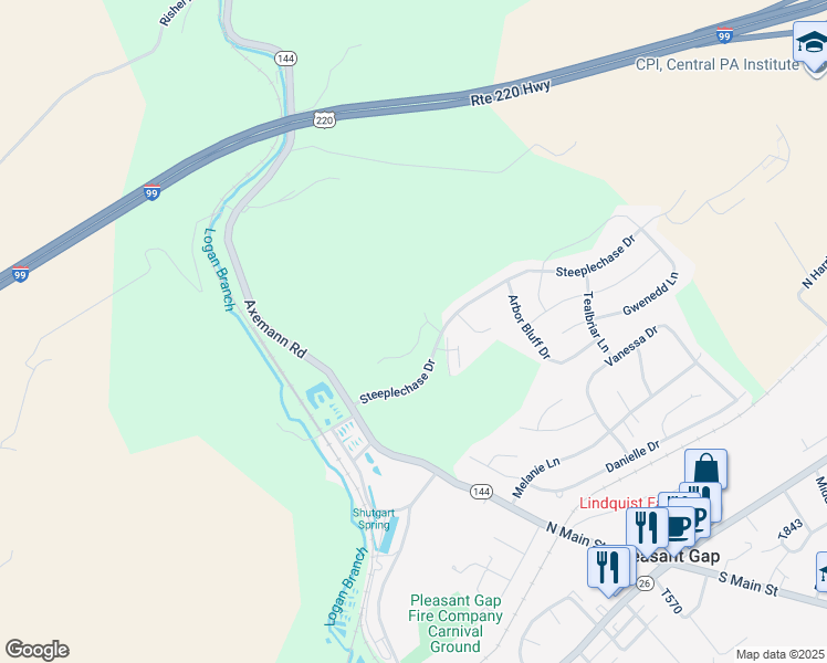 map of restaurants, bars, coffee shops, grocery stores, and more near 116 Highpoint Park Drive in Pleasant Gap