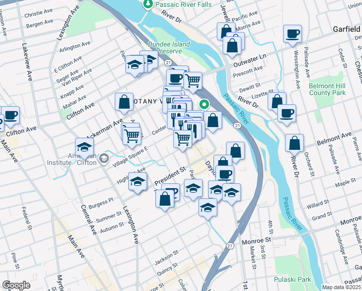 map of restaurants, bars, coffee shops, grocery stores, and more near 1 Forstmann Court in Clifton