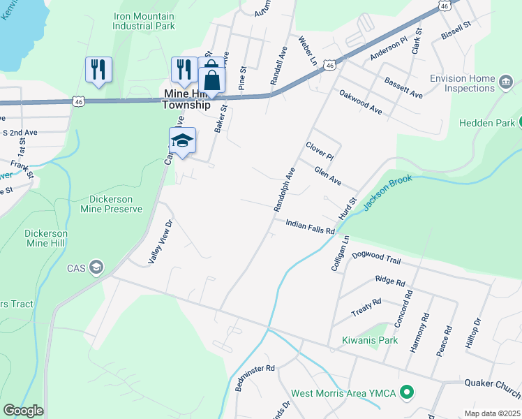 map of restaurants, bars, coffee shops, grocery stores, and more near 5 Bassett Lane in Mine Hill Township