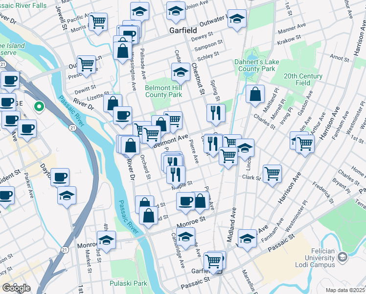 map of restaurants, bars, coffee shops, grocery stores, and more near 52 Summit Avenue in Garfield