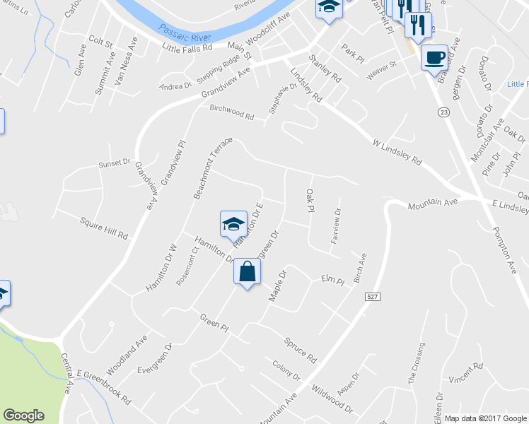 map of restaurants, bars, coffee shops, grocery stores, and more near 38 Hamilton Drive East in Caldwell