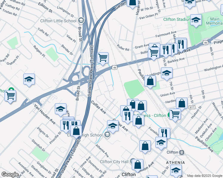 map of restaurants, bars, coffee shops, grocery stores, and more near 1301 Wickham Terrace in Clifton