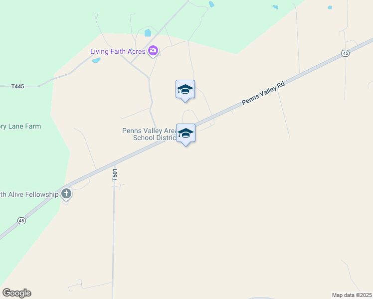 map of restaurants, bars, coffee shops, grocery stores, and more near 4528 Penns Valley Road in Spring Mills