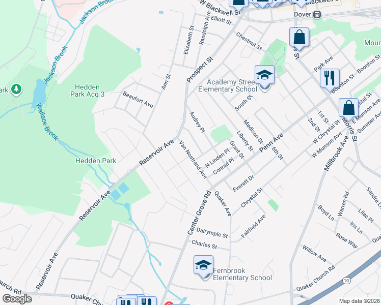 map of restaurants, bars, coffee shops, grocery stores, and more near 24 Van Nostrand Avenue in Dover