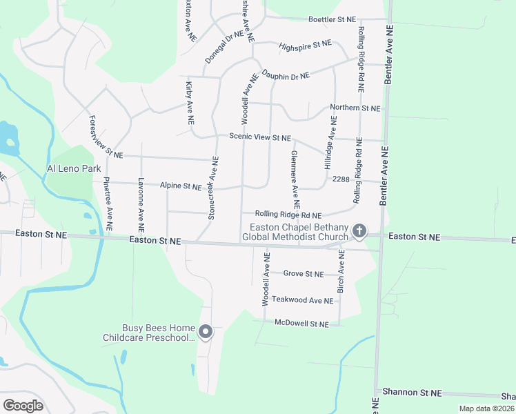 map of restaurants, bars, coffee shops, grocery stores, and more near 3595 Rolling Ridge Road Northeast in Canton