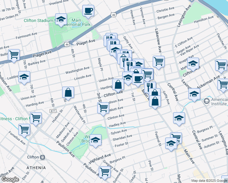 map of restaurants, bars, coffee shops, grocery stores, and more near 414 Clifton Avenue in Clifton