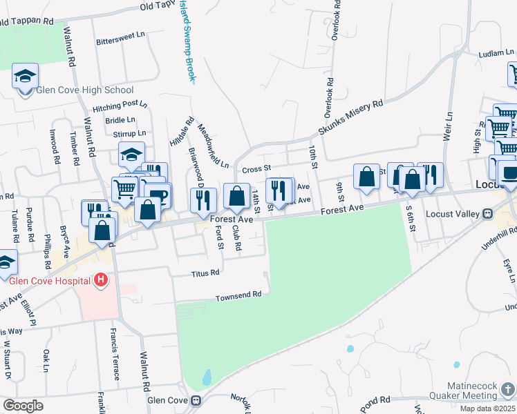 map of restaurants, bars, coffee shops, grocery stores, and more near 20 14th Street in Locust Valley