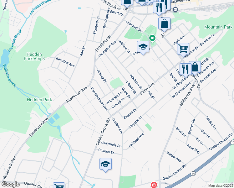 map of restaurants, bars, coffee shops, grocery stores, and more near 49 North Linden Place in Dover