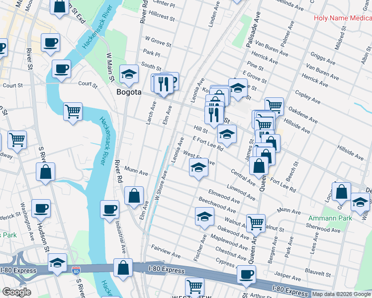 map of restaurants, bars, coffee shops, grocery stores, and more near 238 Ridgefield Avenue in Bogota