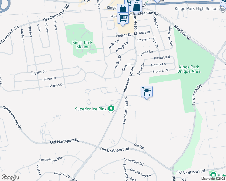 map of restaurants, bars, coffee shops, grocery stores, and more near 9 Mantack Path in Kings Park