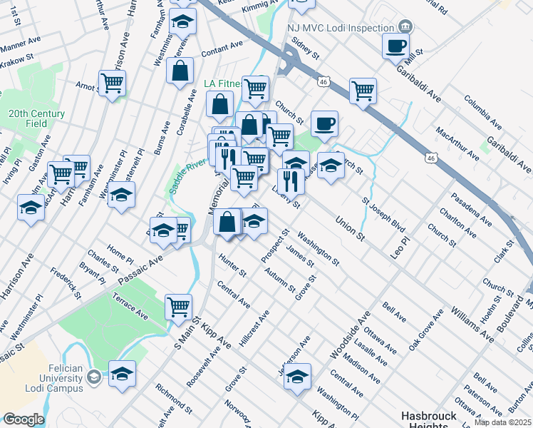 map of restaurants, bars, coffee shops, grocery stores, and more near 35 East Place in Lodi