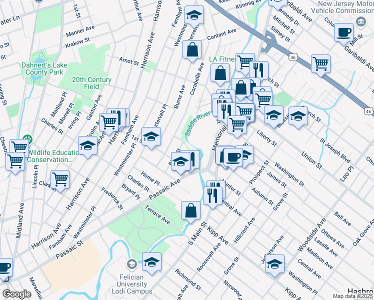 map of restaurants, bars, coffee shops, grocery stores, and more near 30 Bernice Place in Lodi