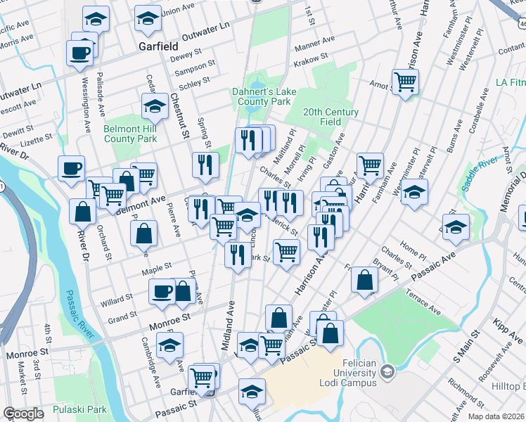 map of restaurants, bars, coffee shops, grocery stores, and more near 269 Lincoln Place in Garfield