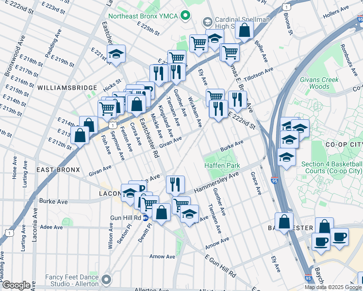 map of restaurants, bars, coffee shops, grocery stores, and more near 1730 Sexton Place in The Bronx