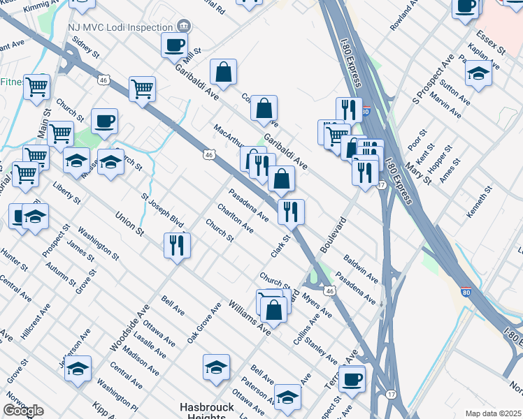 map of restaurants, bars, coffee shops, grocery stores, and more near 123 Pasadena Avenue in Lodi