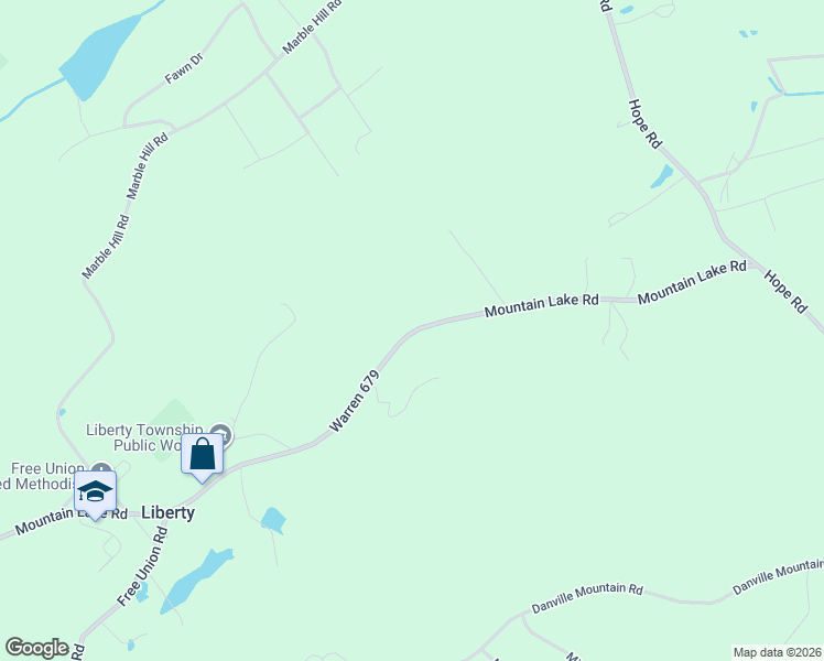 map of restaurants, bars, coffee shops, grocery stores, and more near 395 Mountain Lake Road in Liberty