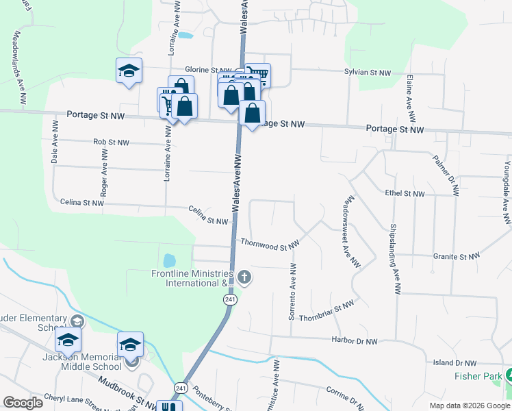 map of restaurants, bars, coffee shops, grocery stores, and more near 6484 Weston Ave NW in Canton