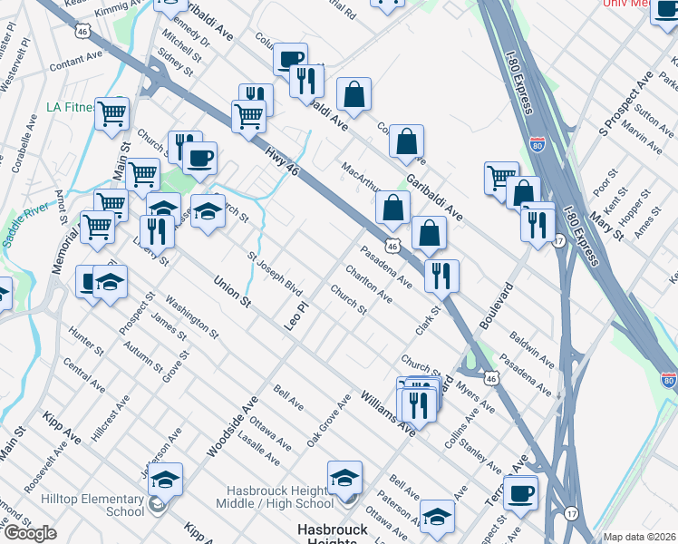map of restaurants, bars, coffee shops, grocery stores, and more near 44 Christopher St in Lodi