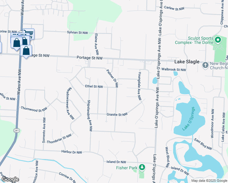 map of restaurants, bars, coffee shops, grocery stores, and more near 6493 Palmer Dr NW in Canton