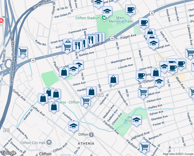 map of restaurants, bars, coffee shops, grocery stores, and more near 306 Union Avenue in Clifton