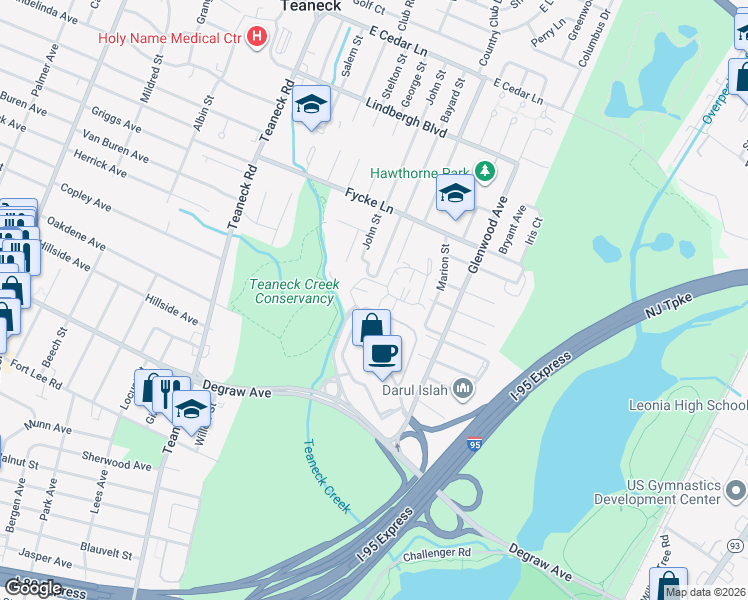 map of restaurants, bars, coffee shops, grocery stores, and more near 10 Lawrence Court in Teaneck