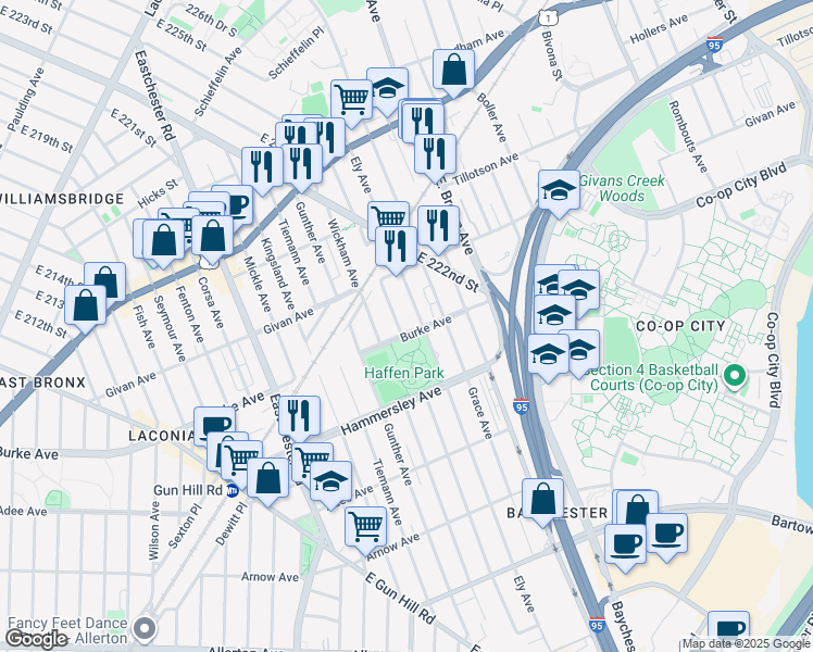 map of restaurants, bars, coffee shops, grocery stores, and more near 3202 Bruner Avenue in Bronx