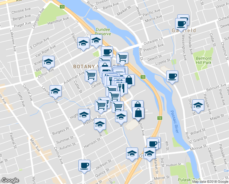 map of restaurants, bars, coffee shops, grocery stores, and more near 36 Highland Avenue in Clifton