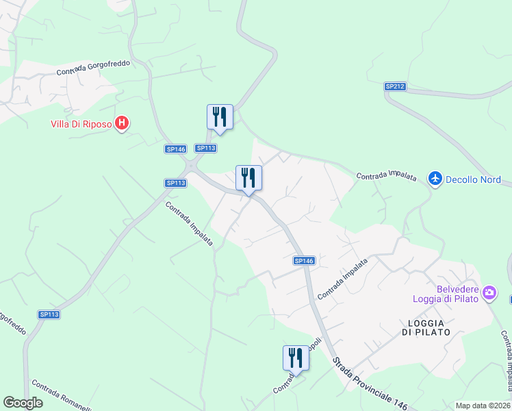 map of restaurants, bars, coffee shops, grocery stores, and more near 312 Contrada Impalata in Impalata