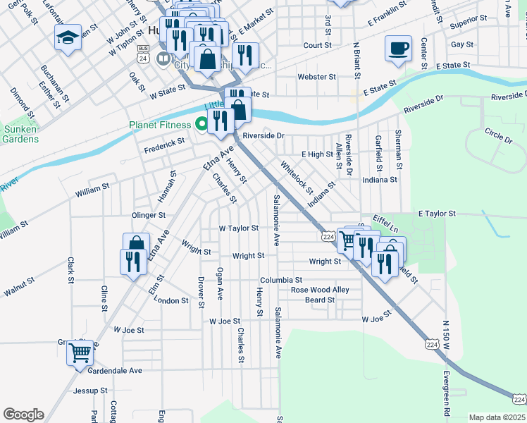 map of restaurants, bars, coffee shops, grocery stores, and more near 751 Henry Street in Huntington