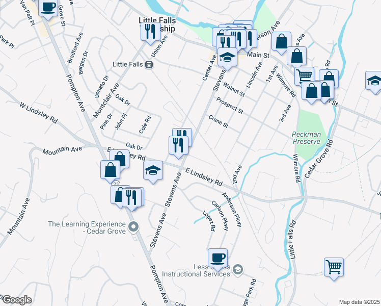 map of restaurants, bars, coffee shops, grocery stores, and more near 209 Stevens Avenue in Cedar Grove
