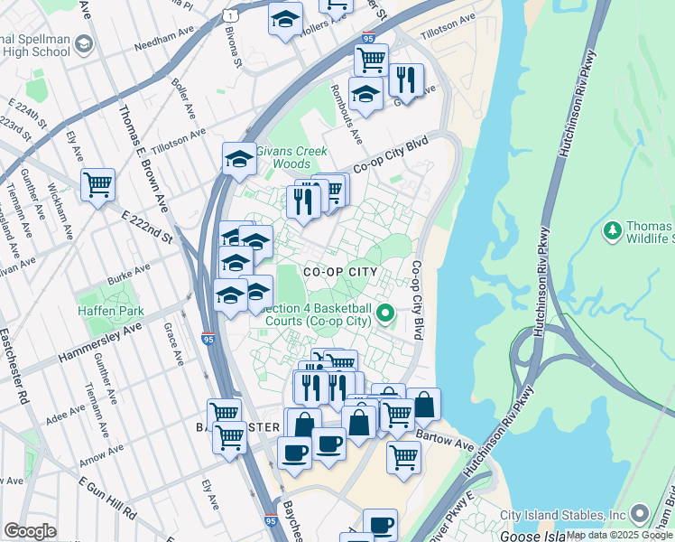 map of restaurants, bars, coffee shops, grocery stores, and more near 2049 Bartow Avenue in Bronx