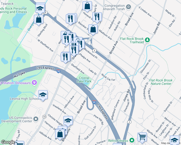 map of restaurants, bars, coffee shops, grocery stores, and more near 160 Lake Street in Englewood