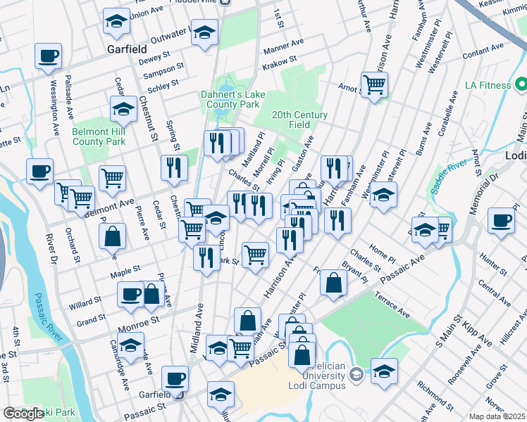 map of restaurants, bars, coffee shops, grocery stores, and more near 78 Gaston Avenue in Garfield