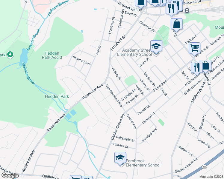 map of restaurants, bars, coffee shops, grocery stores, and more near 24 Van Nostrand Avenue in Dover