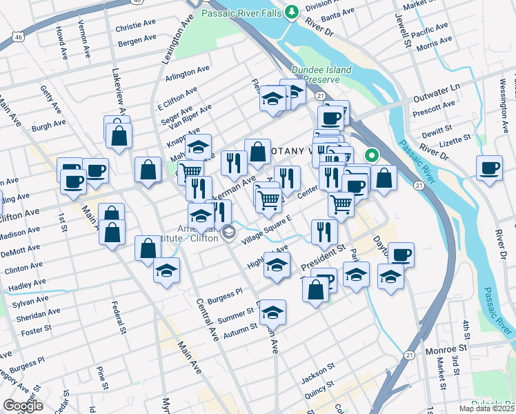map of restaurants, bars, coffee shops, grocery stores, and more near 15 Holden Street in Clifton