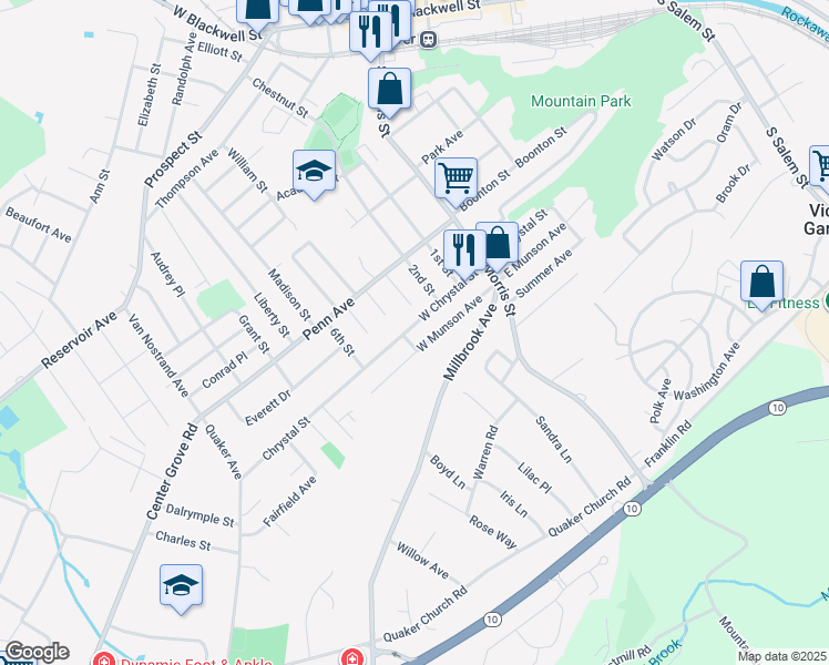map of restaurants, bars, coffee shops, grocery stores, and more near 126 West Chrystal Street in Dover