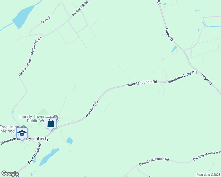 map of restaurants, bars, coffee shops, grocery stores, and more near 395 Mountain Lake Road in Liberty