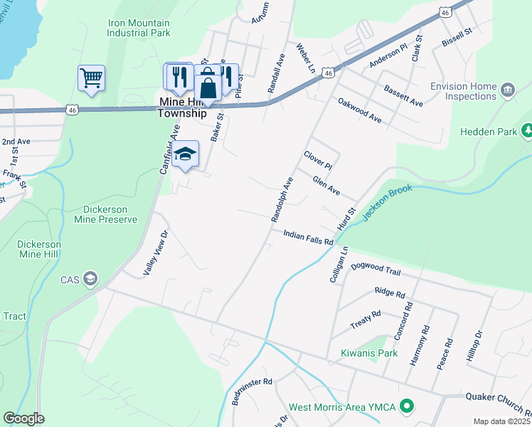 map of restaurants, bars, coffee shops, grocery stores, and more near 5 Bassett Lane in Mine Hill Township