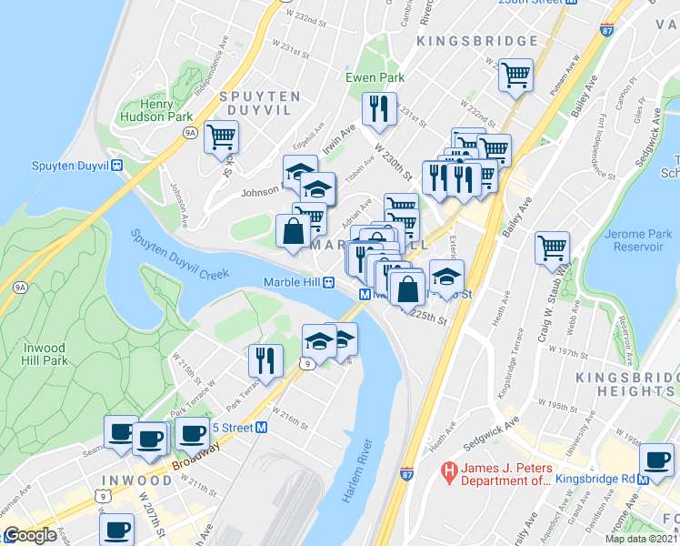 map of restaurants, bars, coffee shops, grocery stores, and more near in New York
