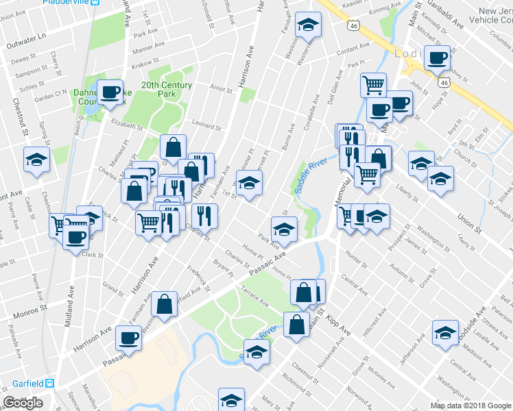 map of restaurants, bars, coffee shops, grocery stores, and more near 24 Burns Avenue in Lodi