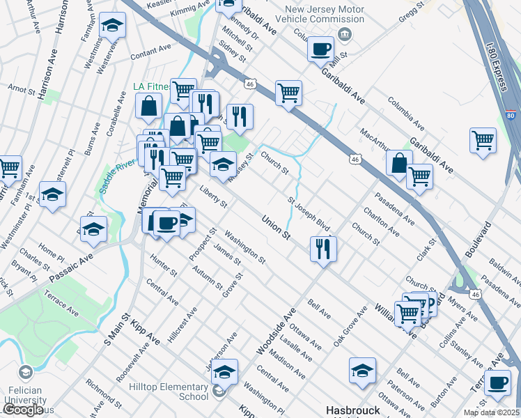 map of restaurants, bars, coffee shops, grocery stores, and more near 125 Union Street in Lodi