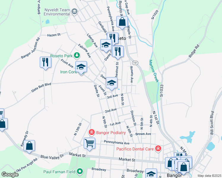 map of restaurants, bars, coffee shops, grocery stores, and more near 80 Father Leone Avenue in Bangor