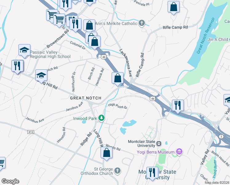 map of restaurants, bars, coffee shops, grocery stores, and more near 4 Notch Road in Little Falls