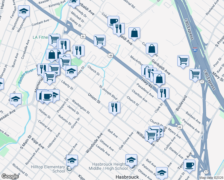 map of restaurants, bars, coffee shops, grocery stores, and more near 6 Stokes Street in Lodi