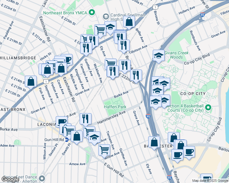 map of restaurants, bars, coffee shops, grocery stores, and more near 3202 Bruner Avenue in Bronx