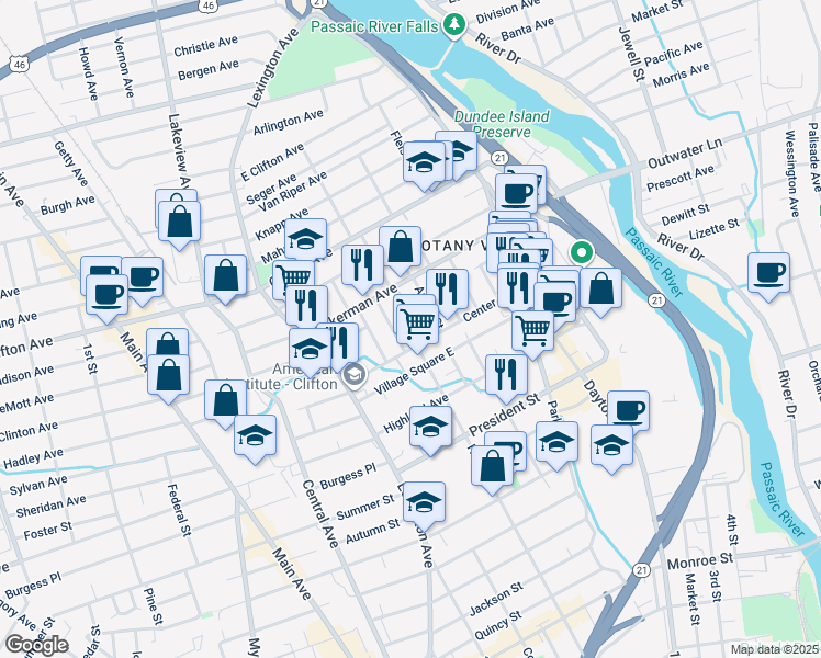 map of restaurants, bars, coffee shops, grocery stores, and more near 15 Holden Street in Clifton
