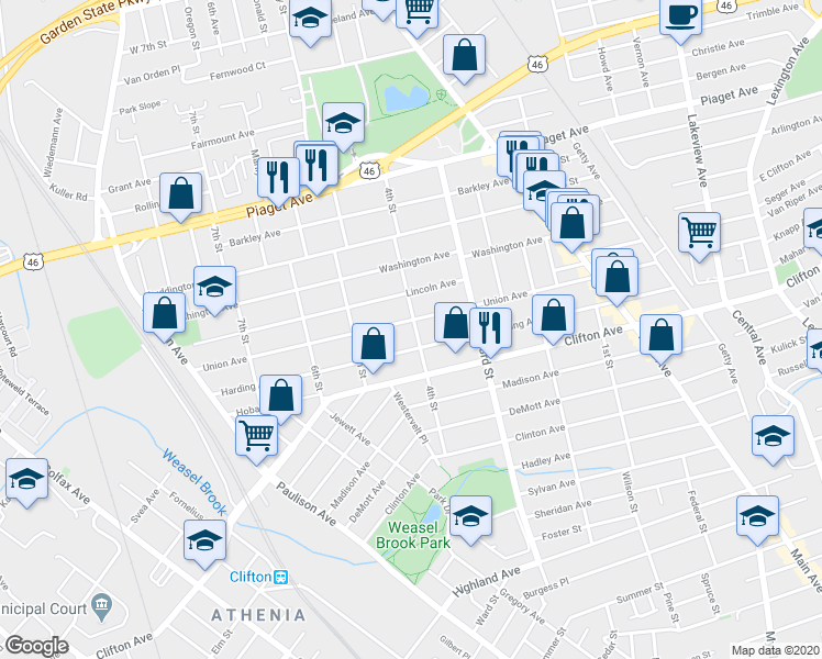 map of restaurants, bars, coffee shops, grocery stores, and more near 212 Harding Avenue in Clifton