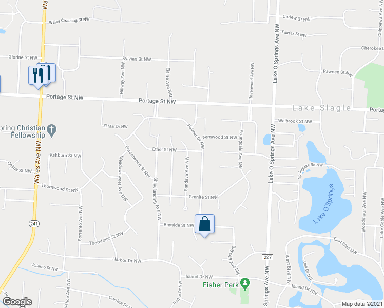 map of restaurants, bars, coffee shops, grocery stores, and more near 6493 Palmer Drive Northwest in Canton